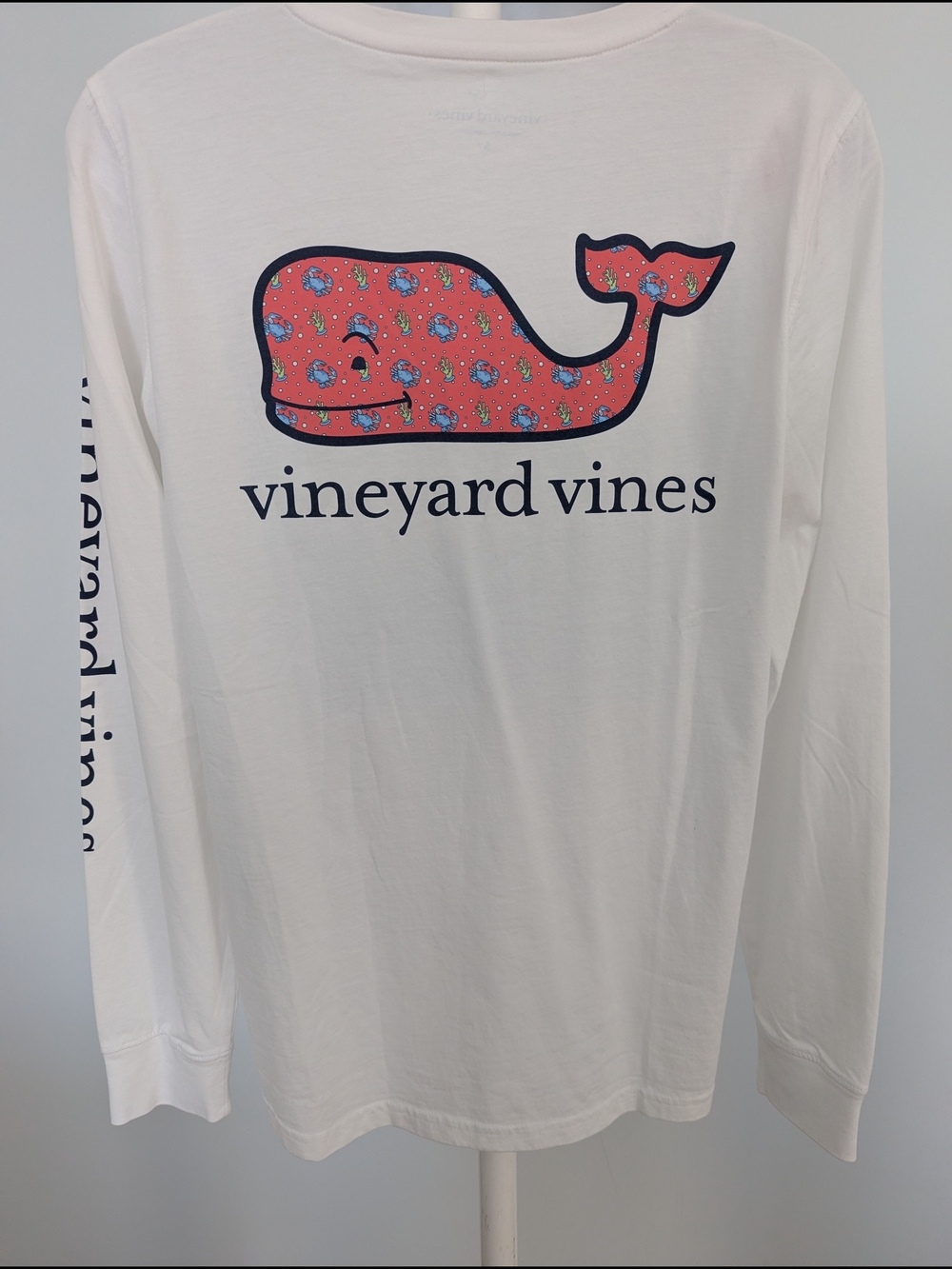 Vineyard Vines White Long Sleeve Tee with Coral Whale